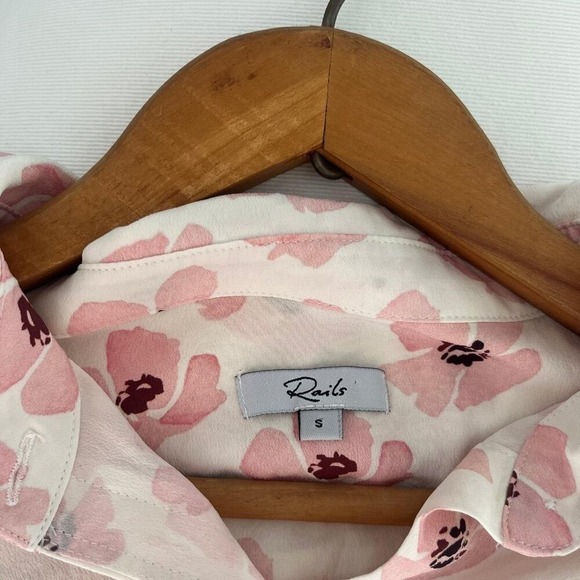 Rails Floral 100% Silk Long‎ Sleeve Button-Down Blouse – Size S - Picture 5 of 7